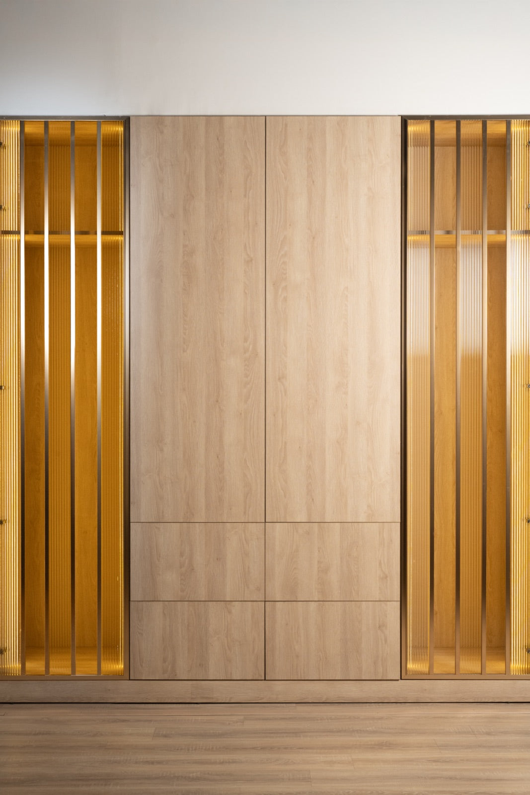 Amber fluted glass wall panel