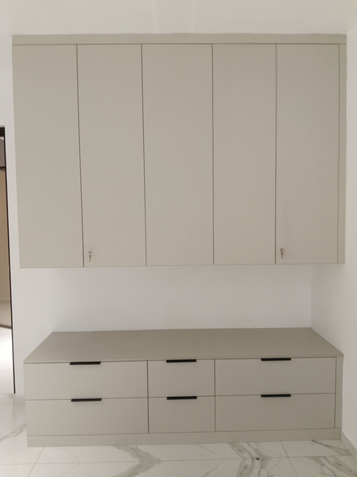 Wardrobe run with dresser below · matte grey